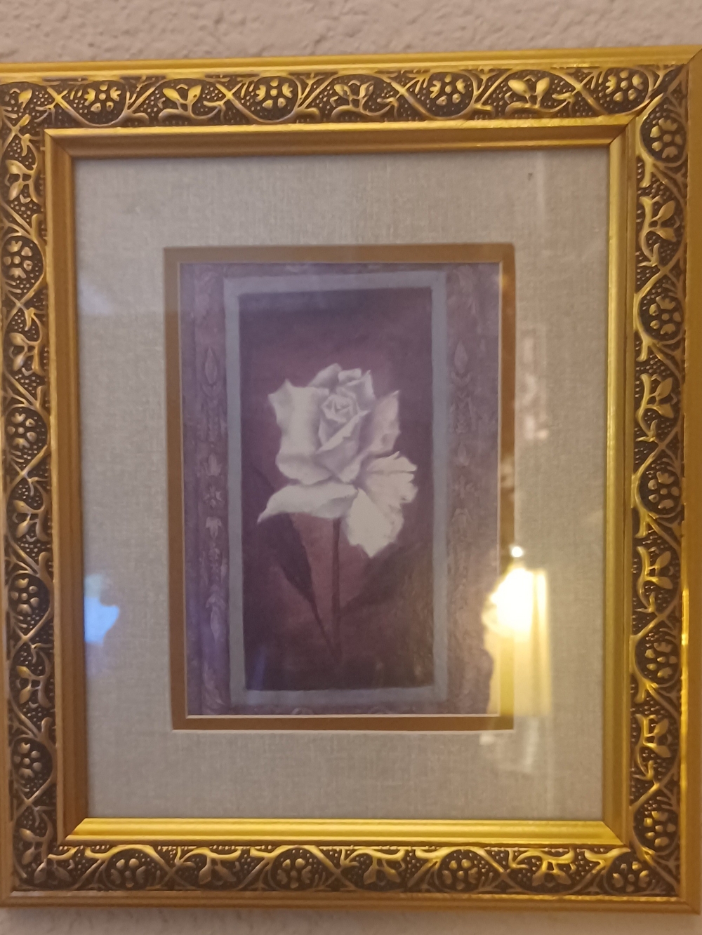 Framed White Rose Wall Art – Gold Frame